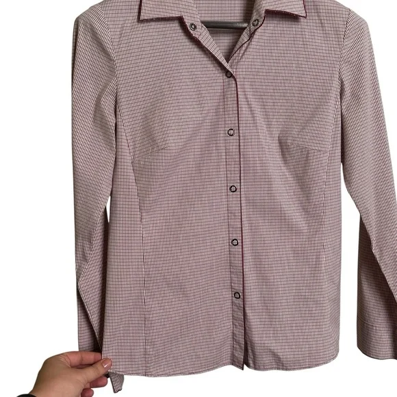 Lafayette 148 Size 4 Gingham Snap Collared Shirt Blouse Career Work Office - Picture 15 of 15